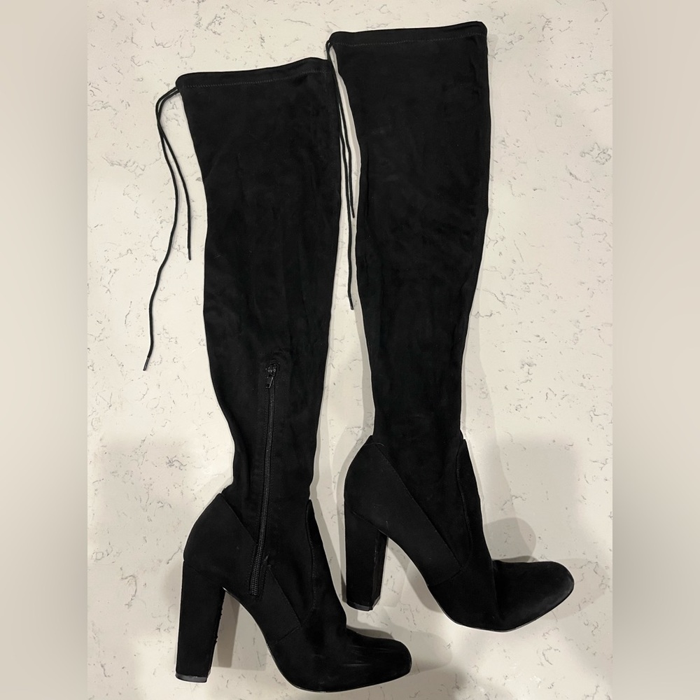 Lulus Black Suede Over the Knee Boots
